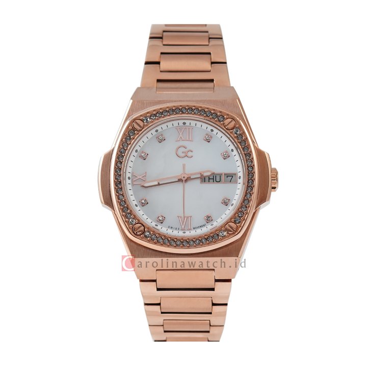 Jam Tangan GC Y98002L1 Women White Dial Rose Gold Stainless Steel Strap