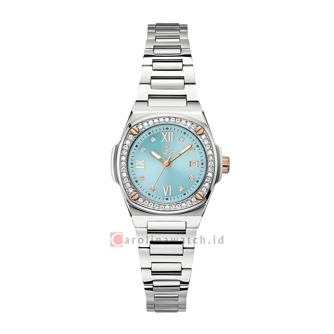 Jam tangan GC Coussin Shape Mini Small Size Y65001L1 Women Blue Dial Stainless Steel Strap