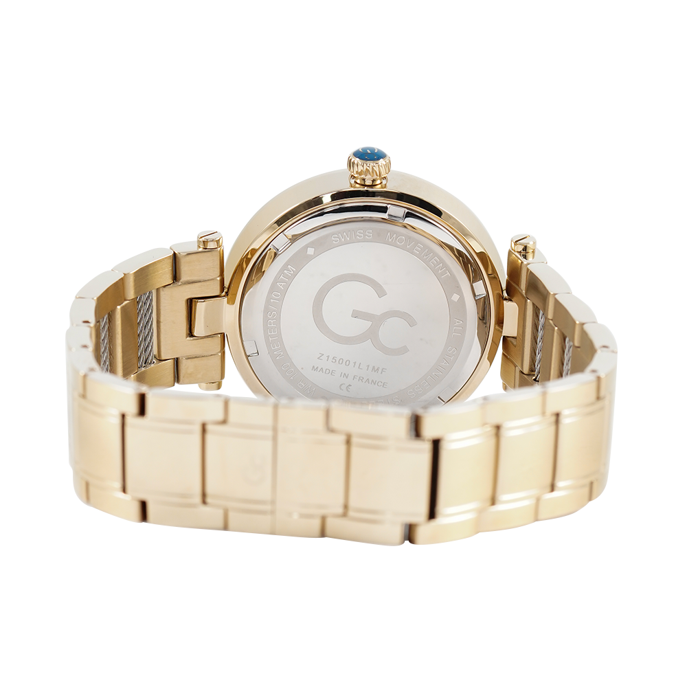 Jam Tangan GC Z15001L1MF Women White Dial Gold Stainless Steel Strap