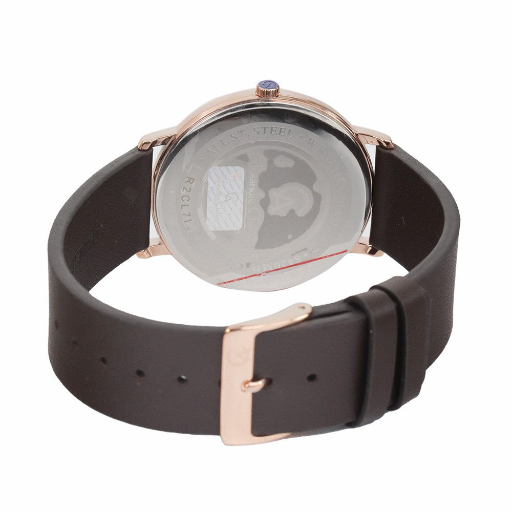 Jam Tangan Alexandre Christie Classic AC 8420 MDLRGSL Men White Dial Brown Leather Strap
