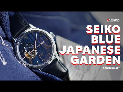 Jam Tangan Seiko Presage SSA421J1 Zen Garden Sakura Automatic Open Heart Blue Dial Black Leather Strap
