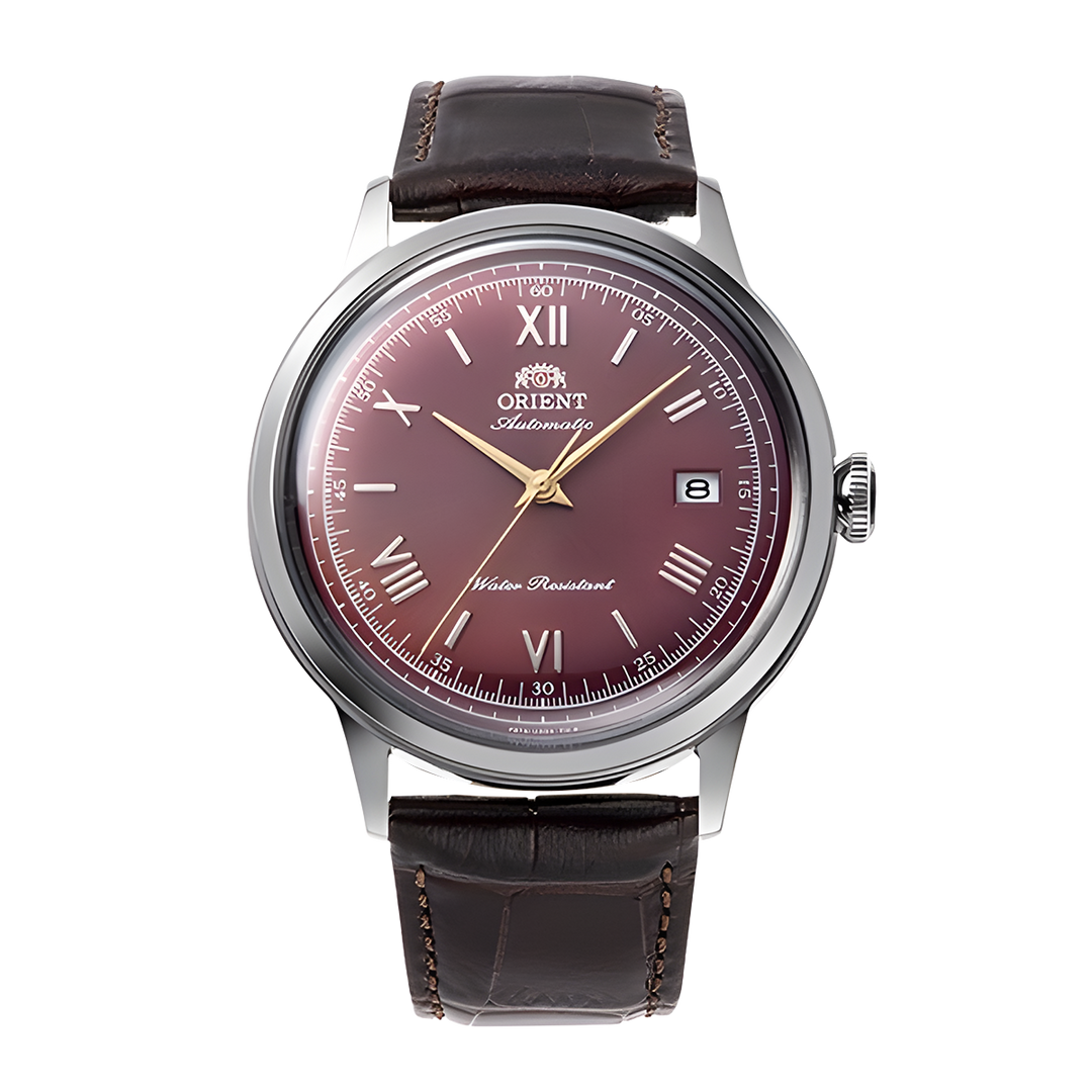 Jam Tangan Bambino RA-AC0026R Men Automatic Red Dial Brown Leather Strap