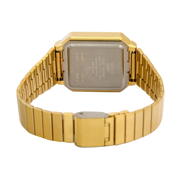 Jam Tangan Casio Vintage A100WEG-9A Unisex Digital Dial Gold Stainless Steel Band