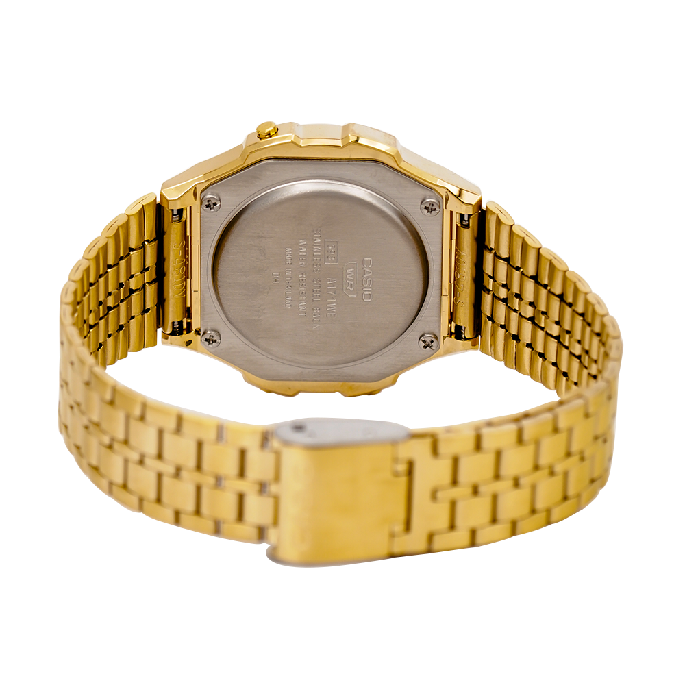 Jam Tangan Casio General A171WEG-9A Unisex Digital Dial Gold Stainless Steel Band