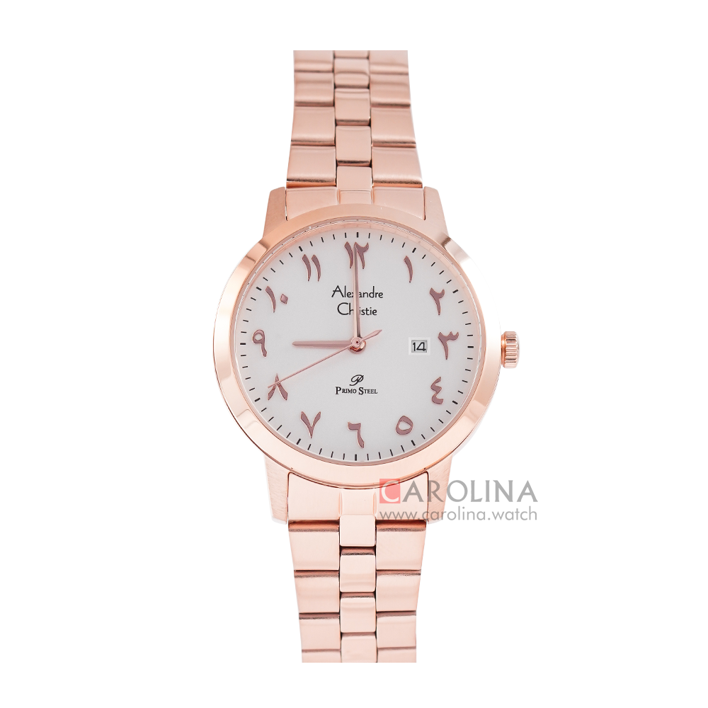 Jam Tangan Alexandre Christie AC 1024 LDBRGSL Women Silver Dial Rose Gold Stainless Steel Strap