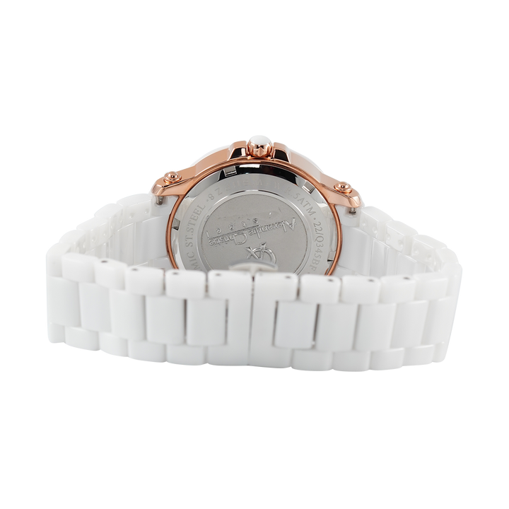 Jam Tangan Alexandre Christie AC Fashion AC 2375 BFBRGSL Women White Mother Of Pearl Dial White Ceramic Strap