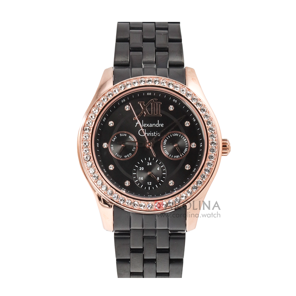 Jam Tangan Alexandre Christie AC 2496 BFBBRBA Women Black Dial Black Stainless Steel Strap