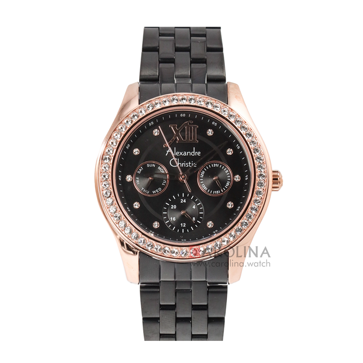 Jam Tangan Alexandre Christie AC 2496 BFBBRBA Women Black Dial Black Stainless Steel Strap