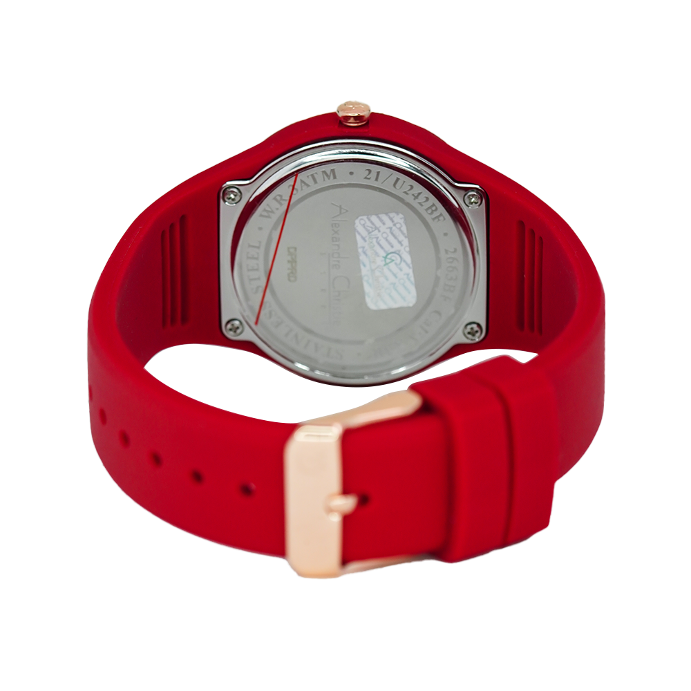 Jam Tangan Alexandre Christie Multifunction AC 2663 BFRRGRE Women Red Dial Red Rubber Strap