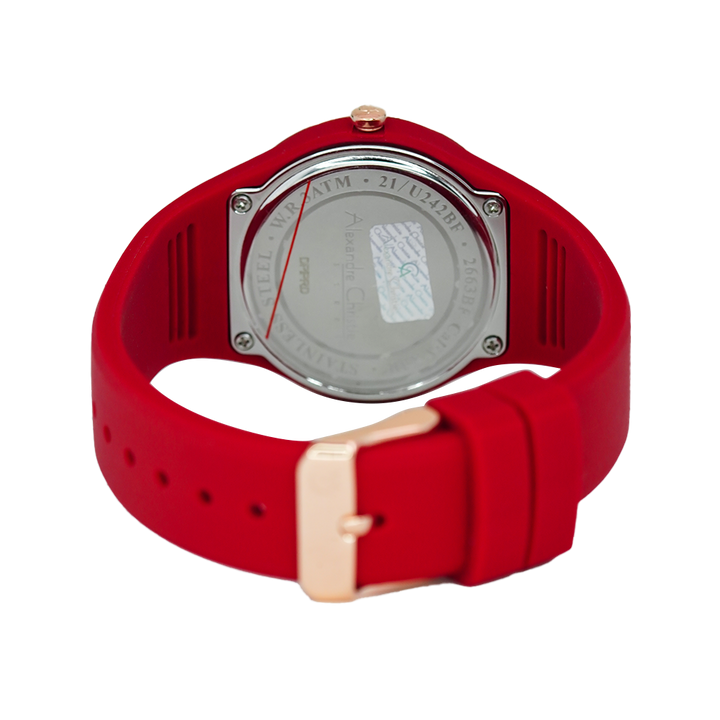 Jam Tangan Alexandre Christie Multifunction AC 2663 BFRRGRE Women Red Dial Red Rubber Strap