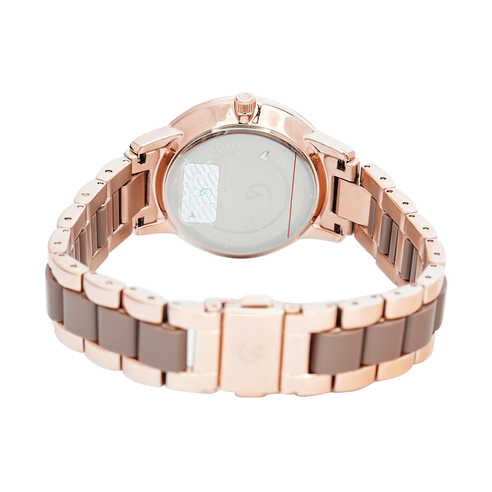 Jam Tangan Alexandre Christie AC 2938 BFBRGRGDB Women Brown Dial Dual Stone Strainless Steel Strap