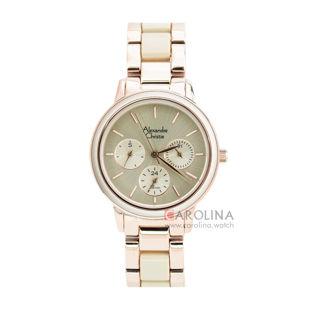 Jam Tangan Alexandre Christie AC 2938 BFBRGRG Women Rose Gold Dial Dual Tone Stainless Steel Ceramic Strap