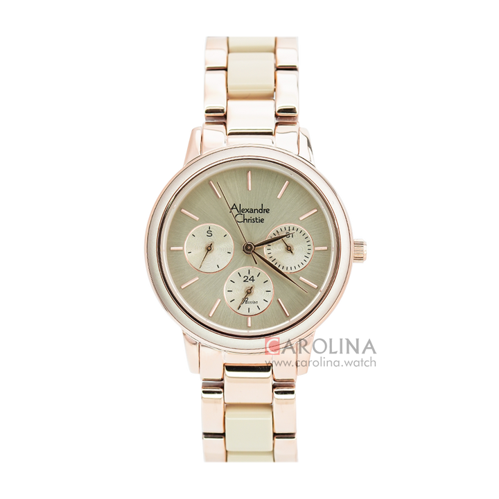 Jam Tangan Alexandre Christie AC 2938 BFBRGRG Women Rose Gold Dial Dual Tone Stainless Steel Ceramic Strap