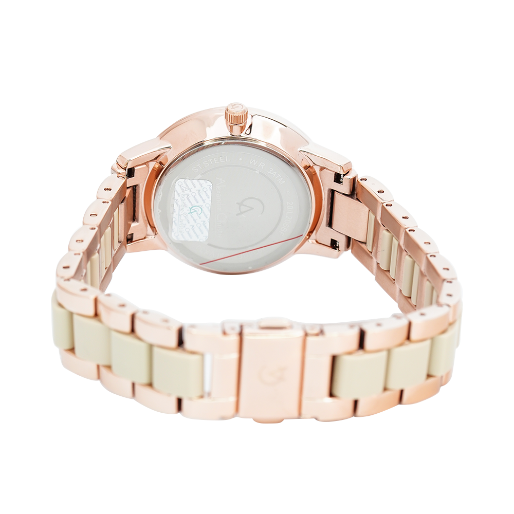 Jam Tangan Alexandre Christie AC 2938 BFBRGRG Women Rose Gold Dial Dual Tone Stainless Steel Ceramic Strap