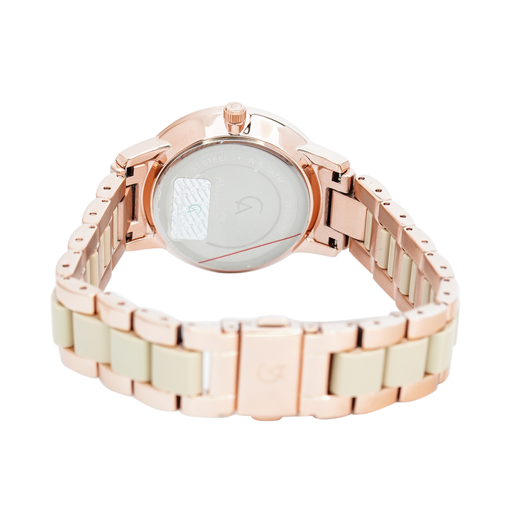 Jam Tangan Alexandre Christie AC 2938 BFBRGRG Women Rose Gold Dial Dual Tone Stainless Steel Ceramic Strap