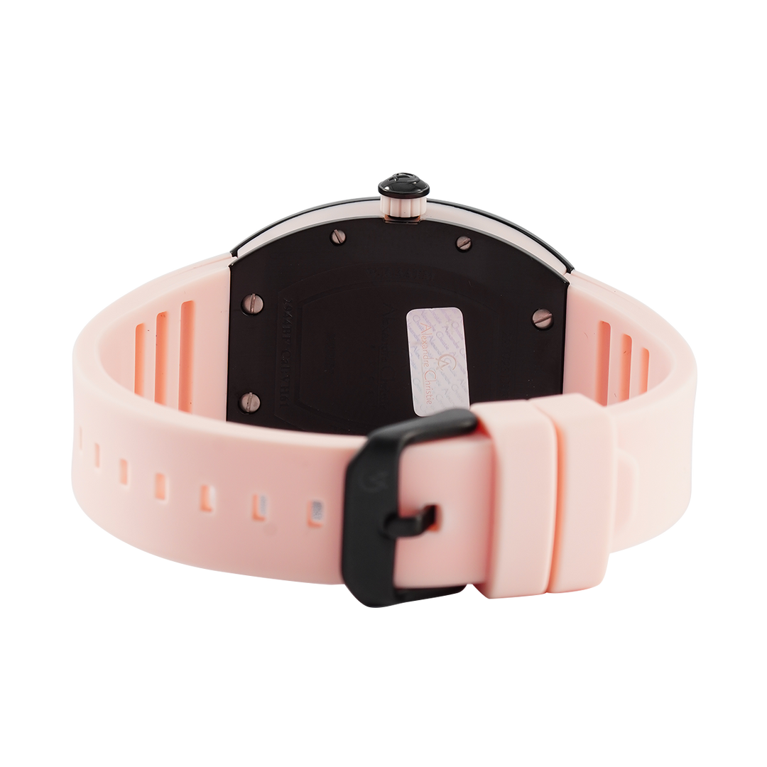 Jam Tangan Alexandre Christie Fashion AC 2944 BFRIPLKRG Women Black Dial Pink Rubber Strap