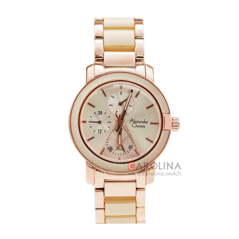 Jam Tangan Alexandre Christie Passion AC 2993 BFBRGLN Women Rose Gold Dial Dual Tone Stainless Steel Strap