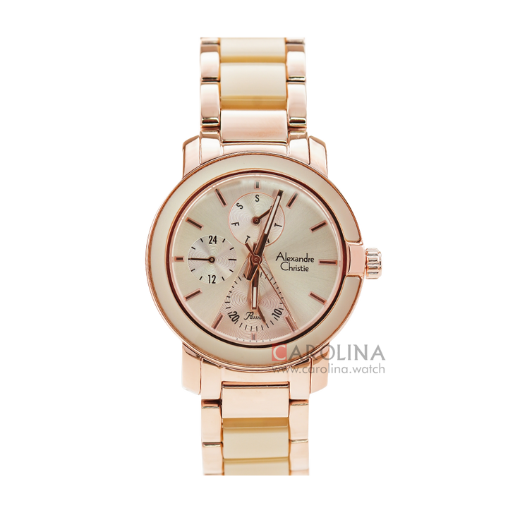 Jam Tangan Alexandre Christie Passion AC 2993 BFBRGLN Women Rose Gold Dial Dual Tone Stainless Steel Strap