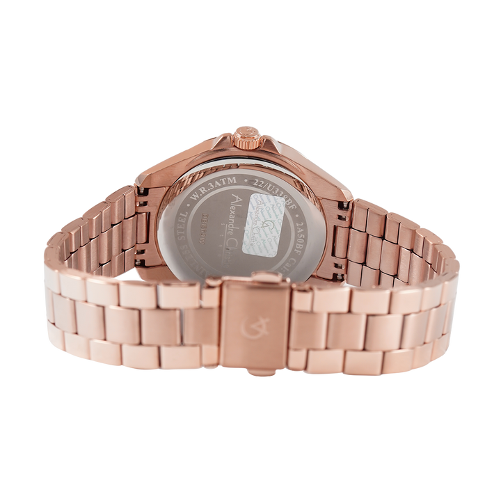 Jam Tangan Alexandre Christie Fashion AC 2A50 BFBRGLN Women Rose Gold Dial Rose Gold Stainless Steel Strap