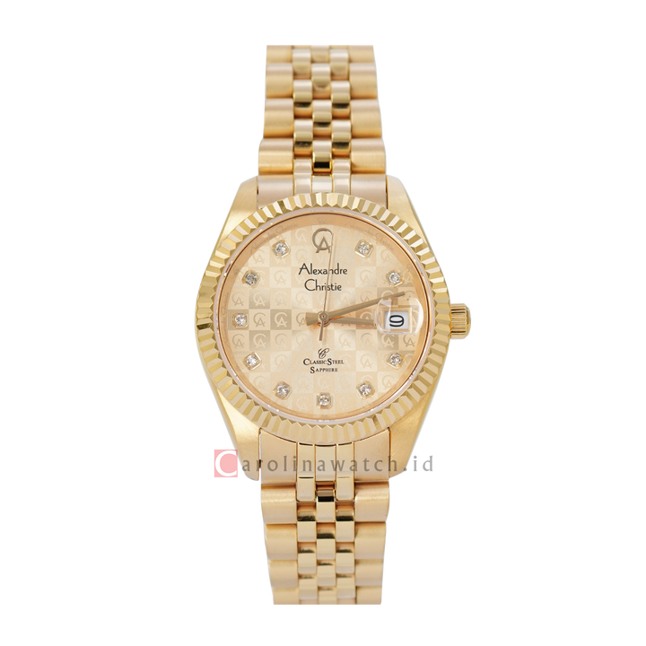 Jam Tangan Alexandre Christie Classic Steel AC 5014 LDBGPIV Women Gold Dial Gold Stainless Steel Strap