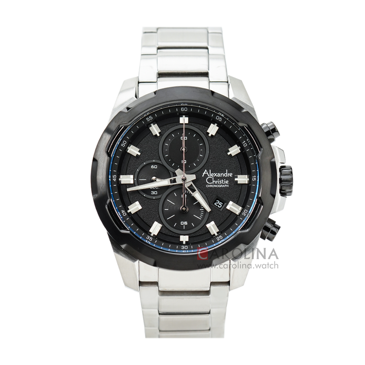 Jam Tangan Alexandre Christie Chronograph AC 6523 MCBTBBA Men Black Dial Stainless Steel Strap