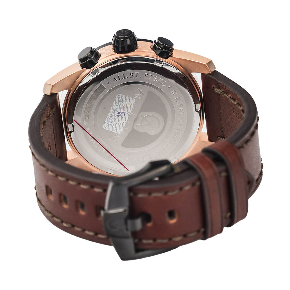 Jam Tangan Alexandre Christie Chronograph AC 6562 MCLBRBA Men Black Dial Brown Leather Strap