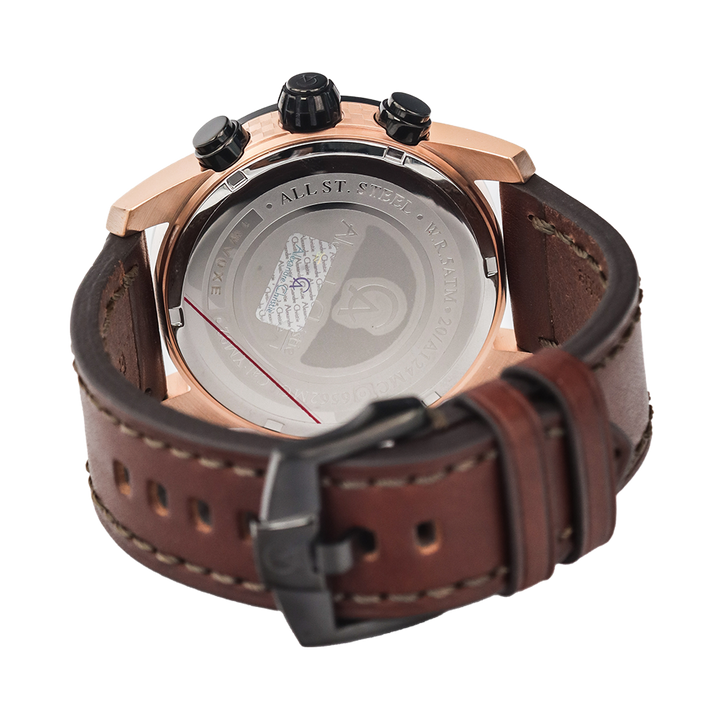 Jam Tangan Alexandre Christie Chronograph AC 6562 MCLBRBA Men Black Dial Brown Leather Strap