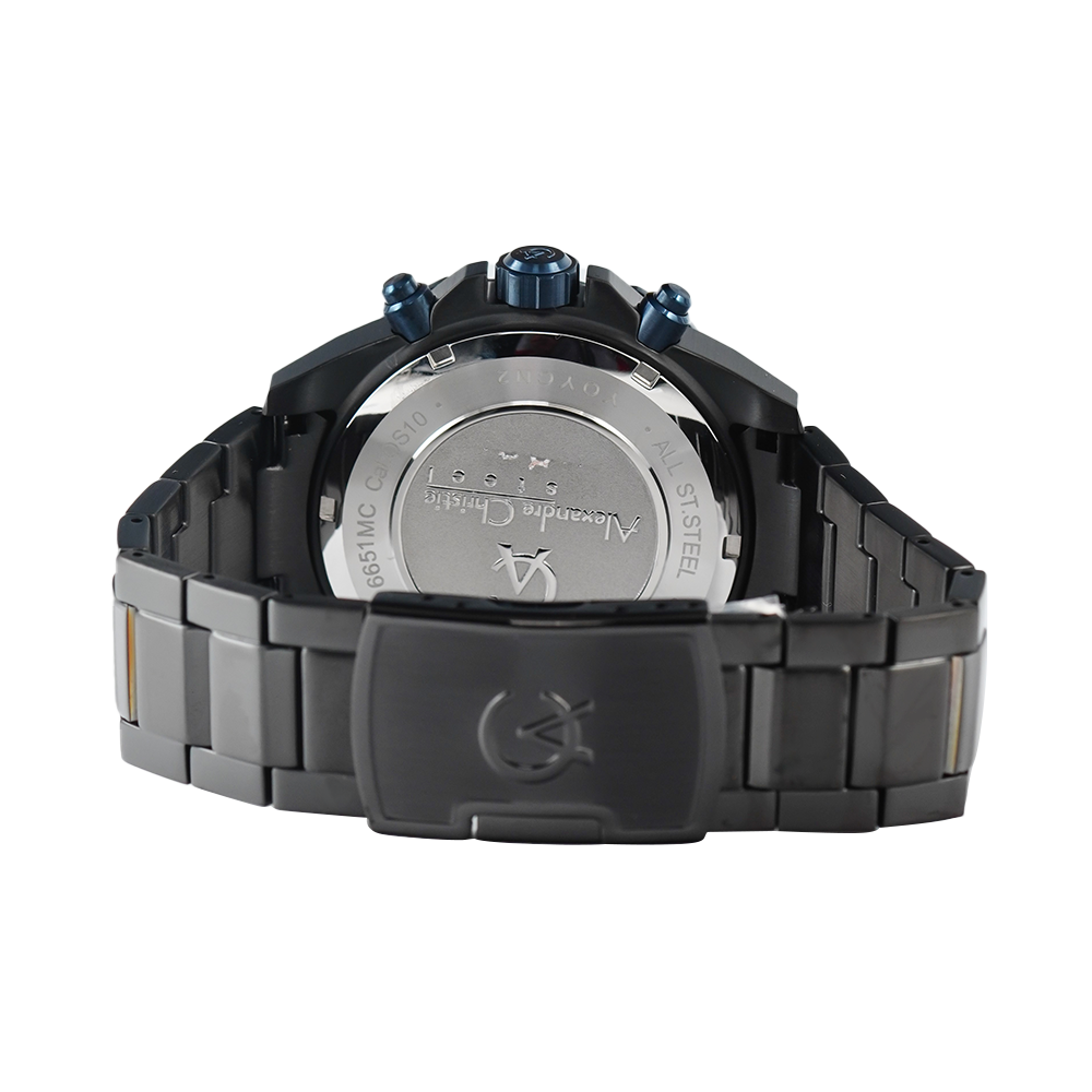 Jam Tangan Alexandre Christie AC 6651 MCBUBBU Men Black Dial Black Stainless Steel Strap