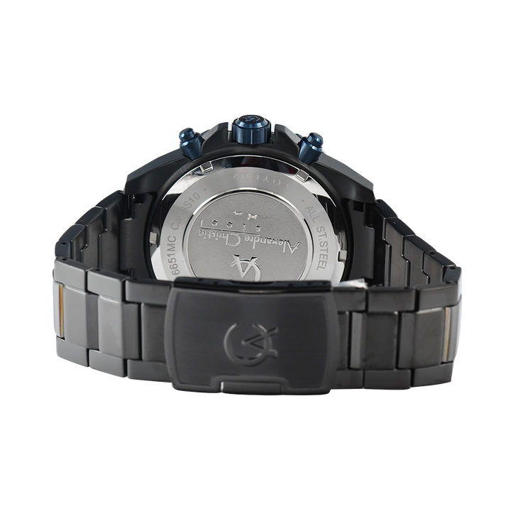 Jam Tangan Alexandre Christie AC 6651 MCBUBBU Men Black Dial Black Stainless Steel Strap