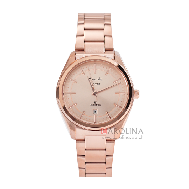 Jam Tangan Alexandre Christie AC 8654 LDBRGLN Rose Gold Dial Rose Gold Stainless Steel Strap