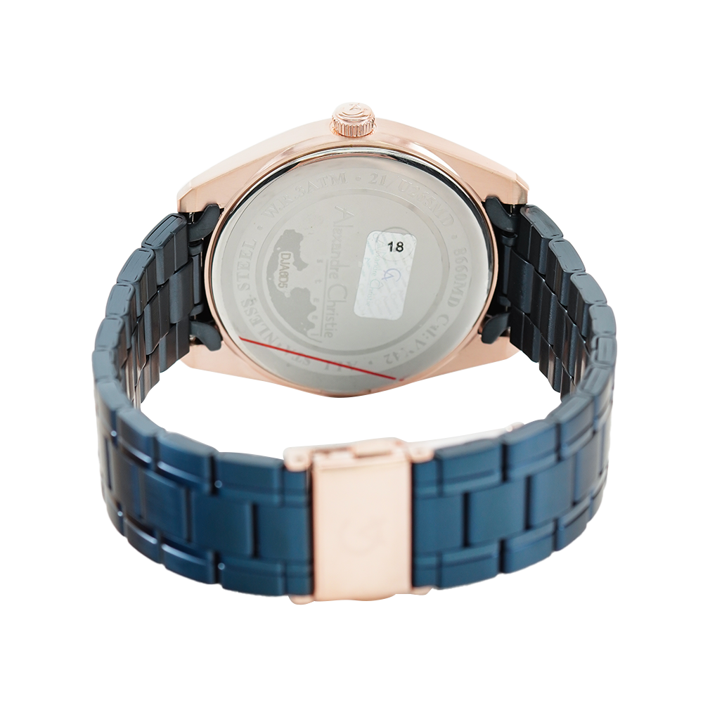 Jam Tangan Alexandre Christie Classic Steel AC 8660 MDBURBU Men Blue Dial Blue Stainless Steel Strap