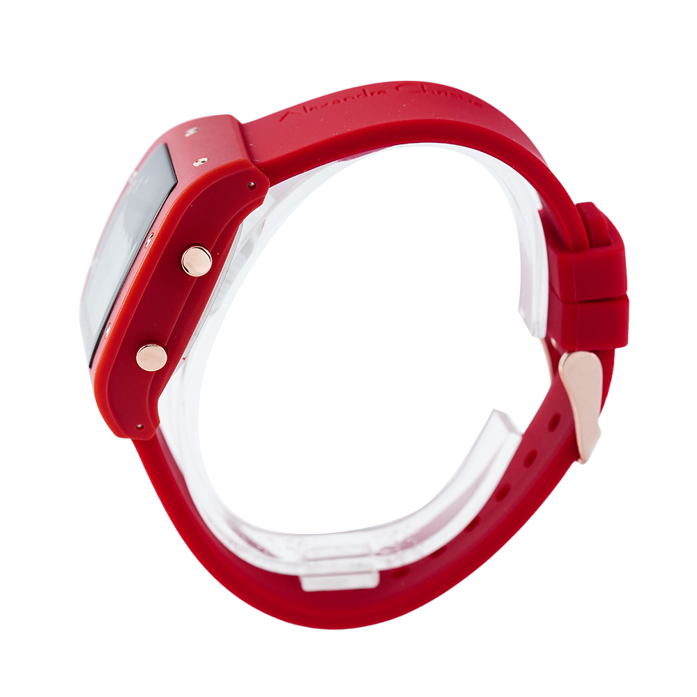 Jam Tangan Alexandre Christie Digi AC 9360 LHRRGBARE Women Digital Dial Red Rubber Strap