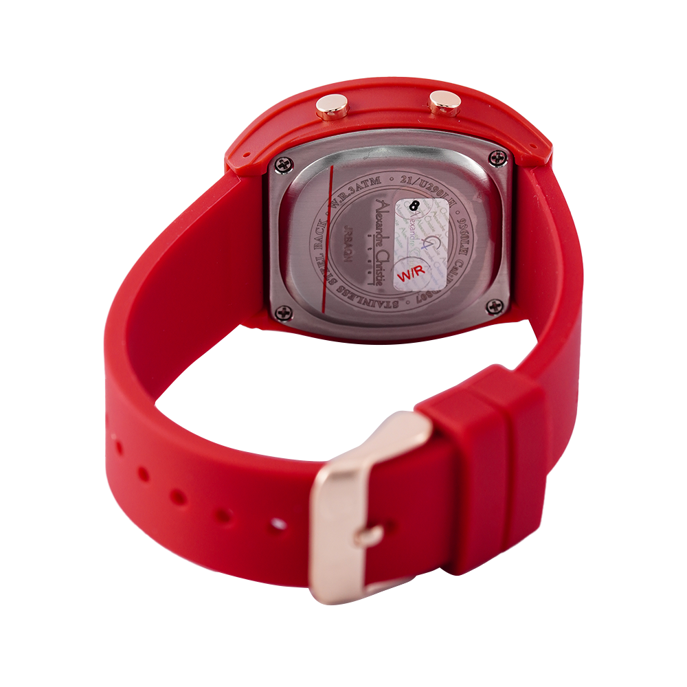Jam Tangan Alexandre Christie Digi AC 9360 LHRRGBARE Women Digital Dial Red Rubber Strap