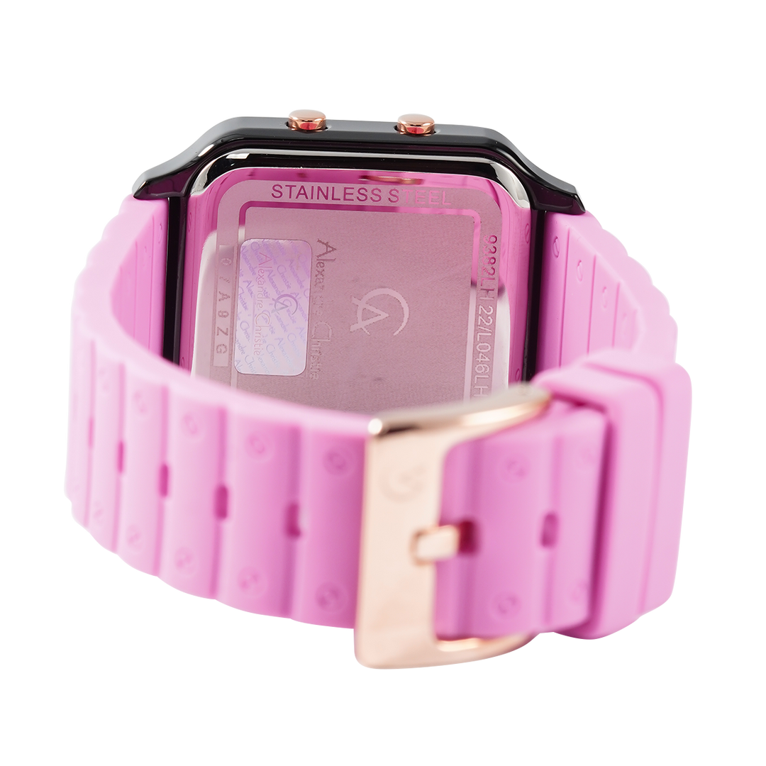 Jam Tangan Alexandre Christie AC 9382 LHRBRBAPN Women Digital Dial Pink Rubber Strap