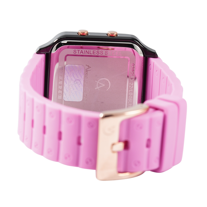 Jam Tangan Alexandre Christie AC 9382 LHRBRBAPN Women Digital Dial Pink Rubber Strap