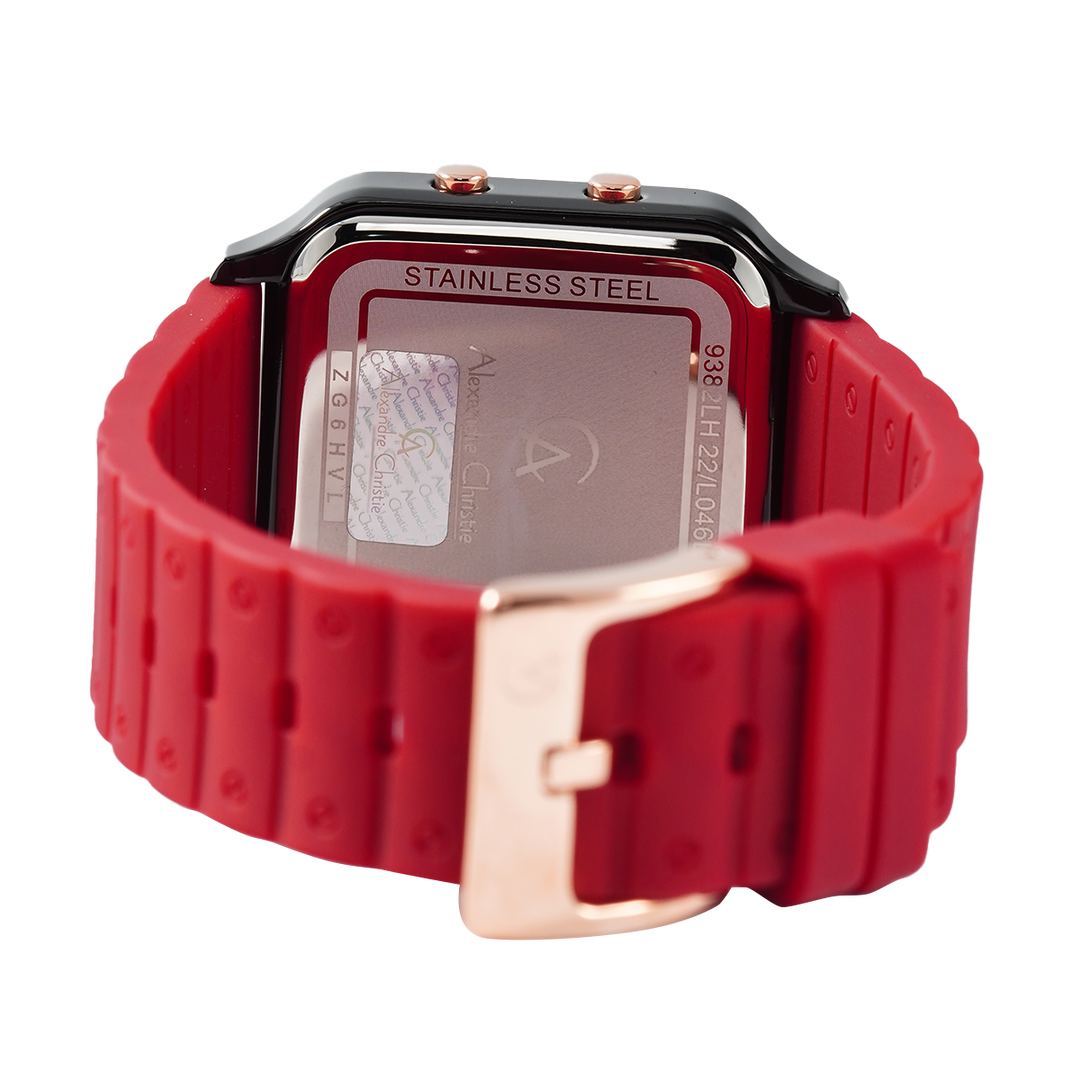 Jam Tangan Alexandre Christie AC 9382 LHRBRBARE Women Digital Dial red Rubber Strap