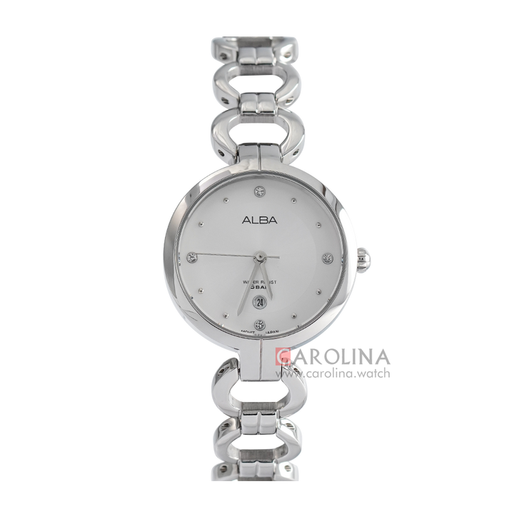 Jam Tangan ALBA Fashion AH7AW3X1 Women White Dial Stainless Steel Strap