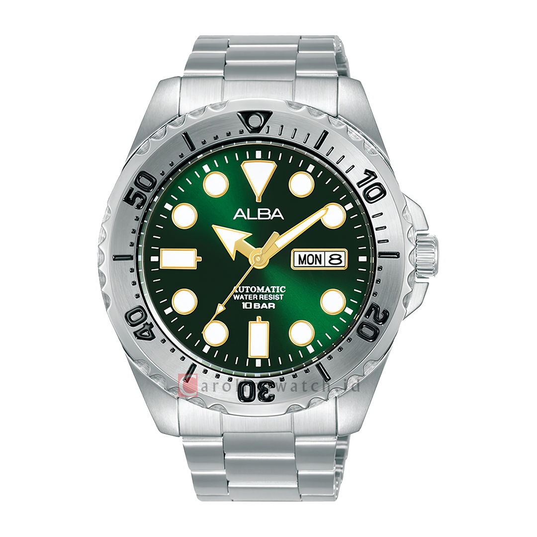 Jam Tangan ALBA Mechanical AL4487X1 Automatic Men Green Dial Stainless Steel Strap