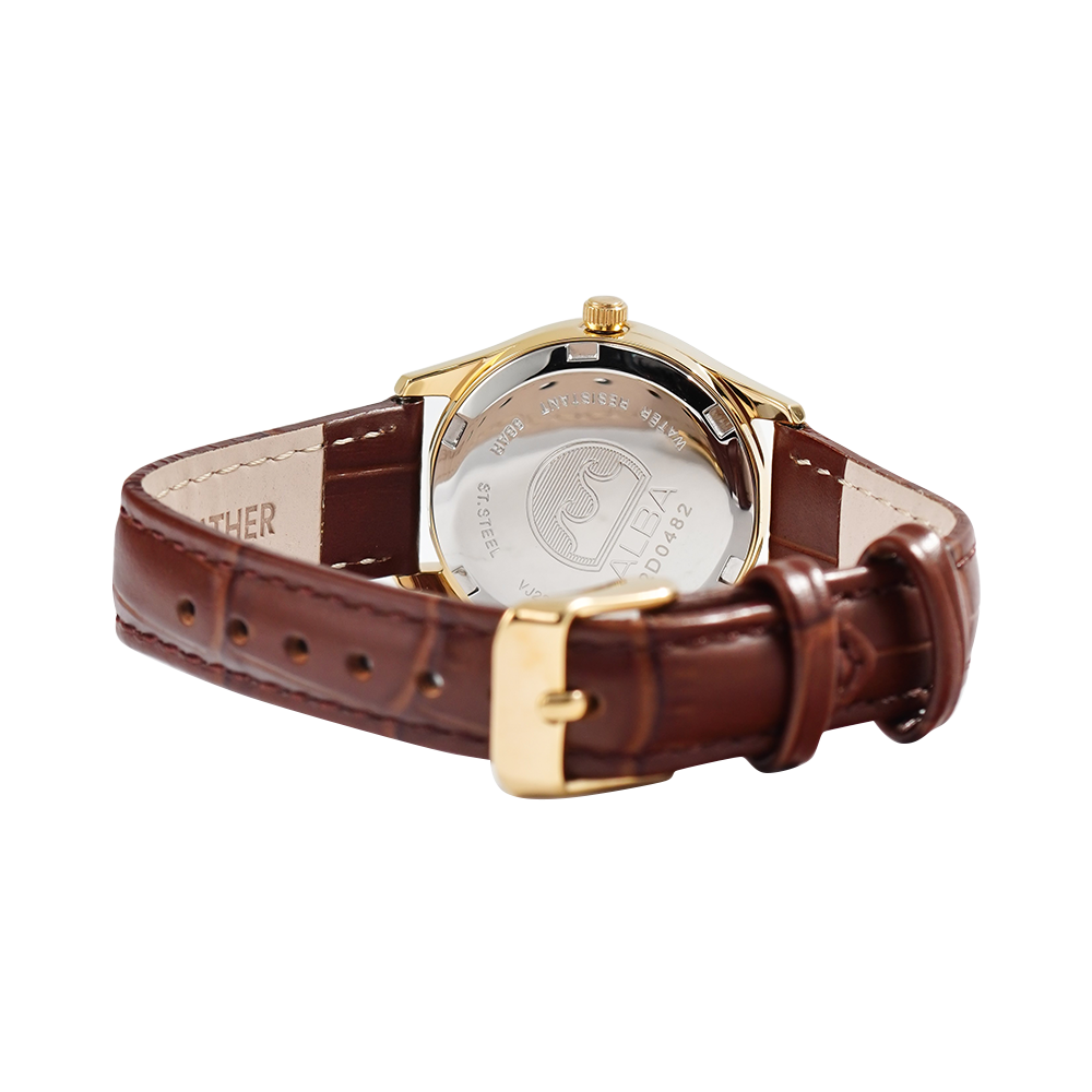 Jam Tangan ALBA AN8094X1 Women Silver Dial Brown Leather Strap