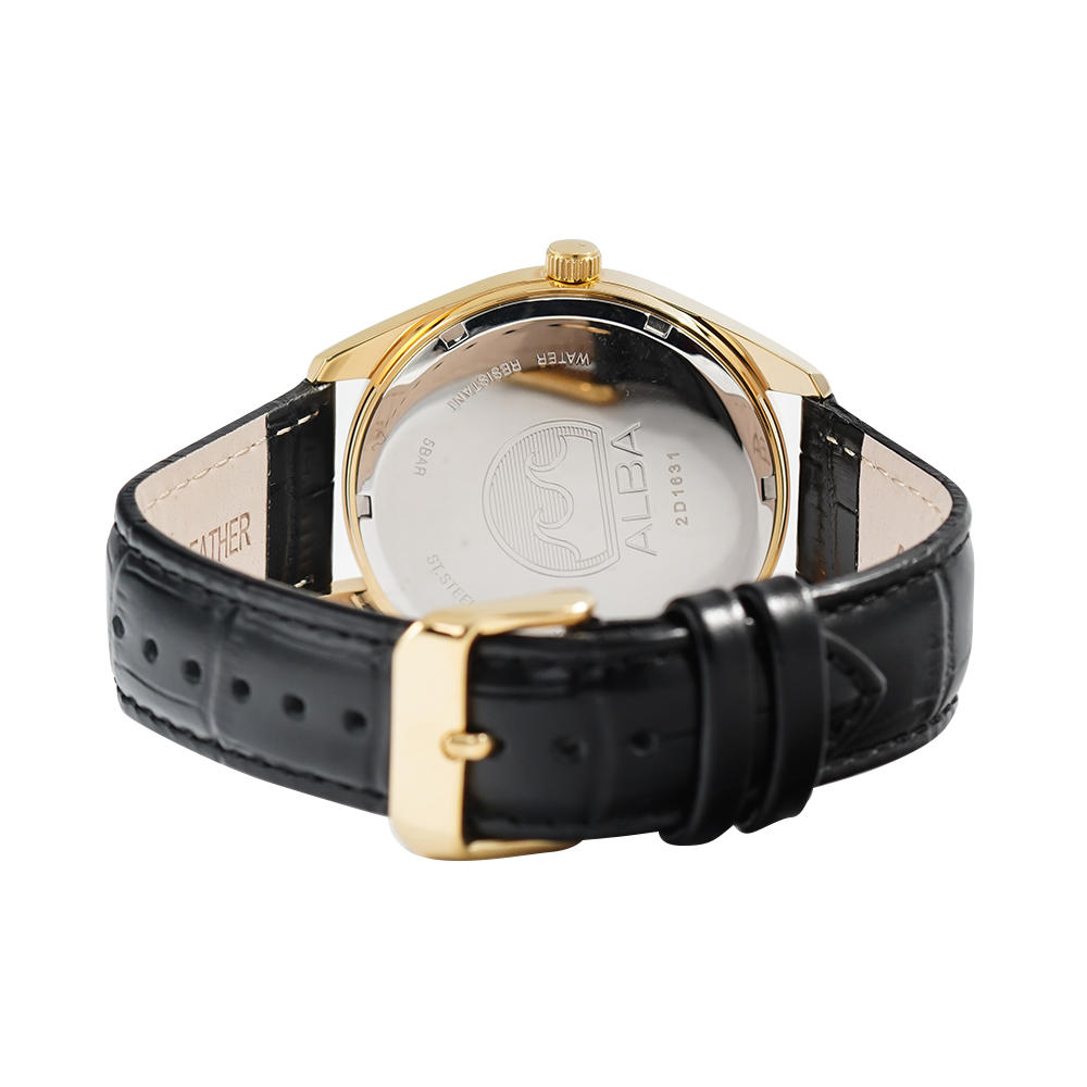 Jam Tangan ALBA ARX122X1 Men Gold Dial Black Leather Strap