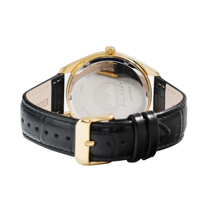 Jam Tangan ALBA ARX122X1 Men Gold Dial Black Leather Strap