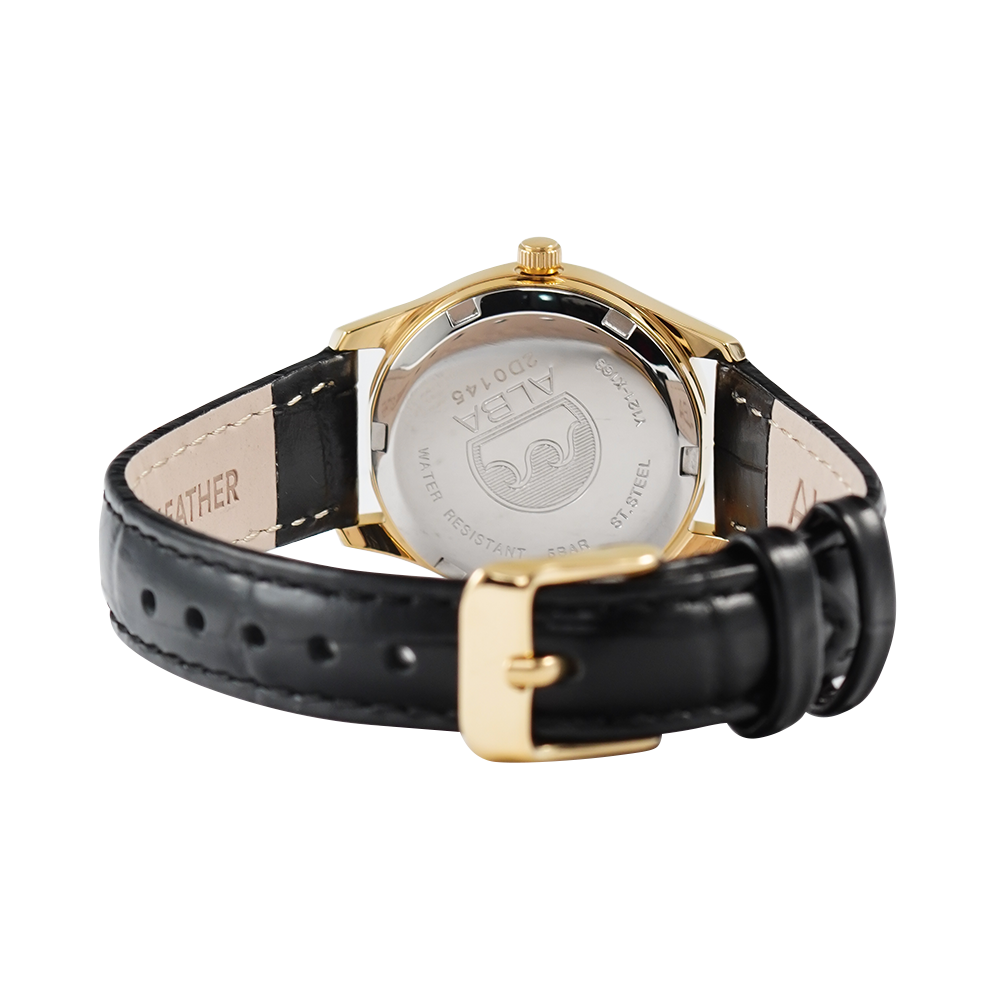 Jam Tangan ALBA ARX140X1 Women Gold Dial Black Leather Strap