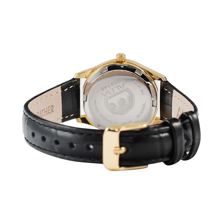 Jam Tangan ALBA ARX140X1 Women Gold Dial Black Leather Strap