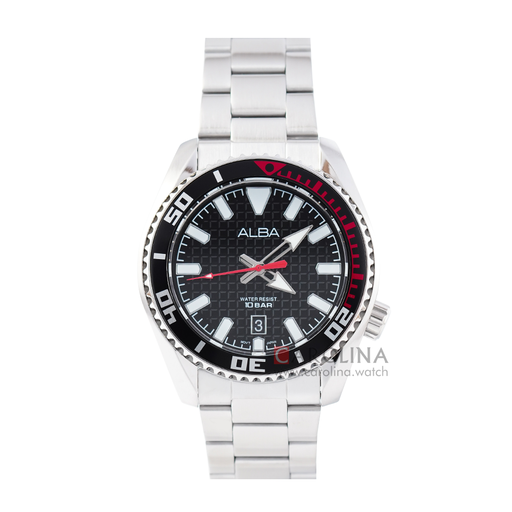 Jam Tangan Alba Active AS9P01X1 Men Black Dial Stainless Steel Strap