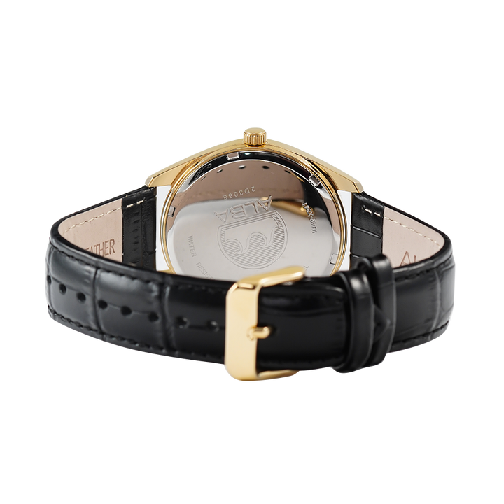 Jam Tangan ALBA AS9R06X1 Men Gold Dial Black Leather Strap