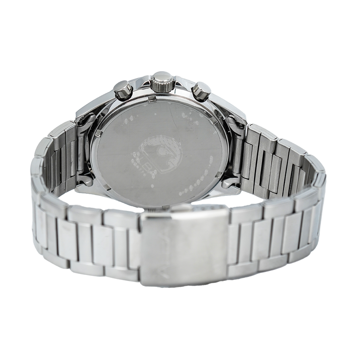 Jam Tangan Alba Active AT3H27X1 Chronograph Men Black Dial Stainless Steel Strap