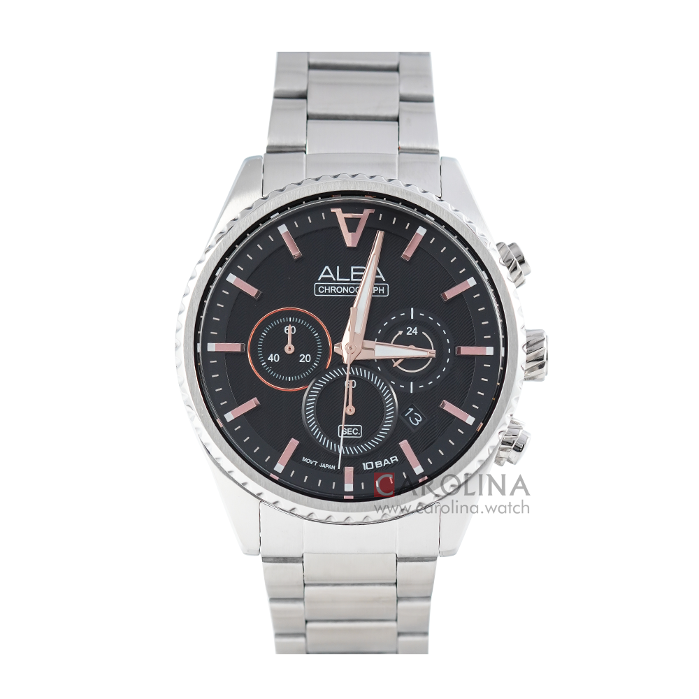 Jam Tangan ALBA AT3H81X1 Men Black Dial Stainless Steel Strap