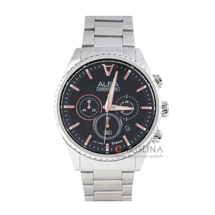 Jam Tangan ALBA AT3H81X1 Men Black Dial Stainless Steel Strap