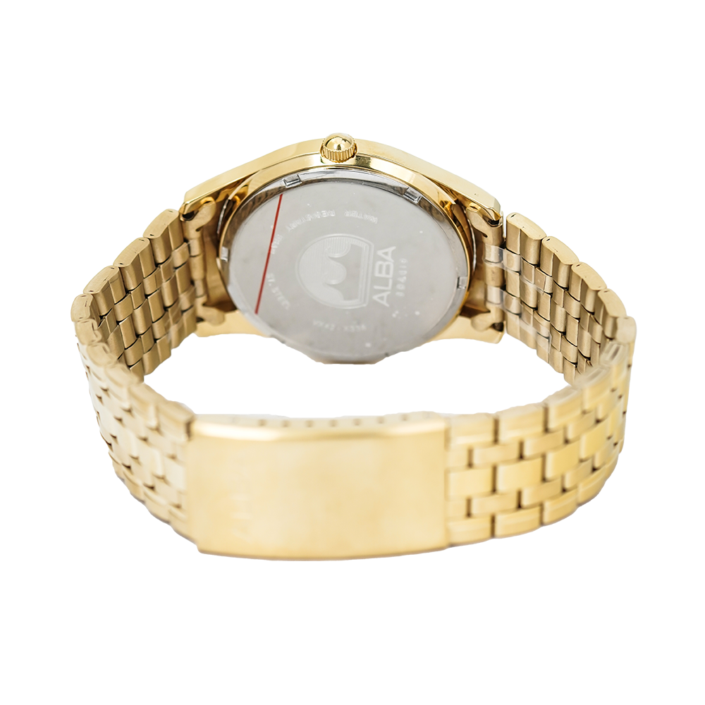 Jam Tangan Alba Prestige AXHK82X1 White Dial Gold Stainless Steel Strap