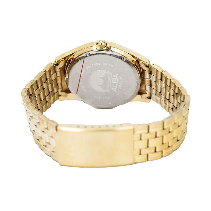 Jam Tangan Alba Prestige AXHK82X1 White Dial Gold Stainless Steel Strap